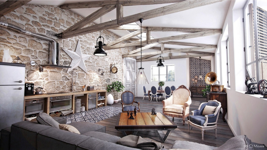 Phong cách Rustic kết hợp với phong cách cổ điển