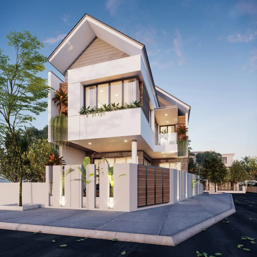 Thiết kế nhà phố 2 mặt tiền kiểu chữ L