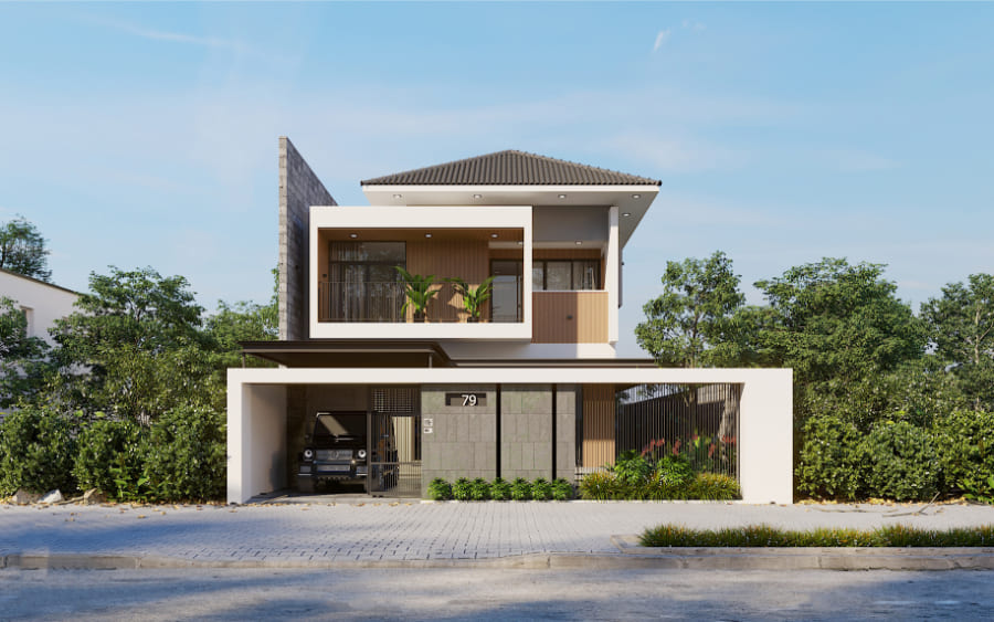 Biệt thự mang phong cách hiện đại với màu nâu chủ đạo