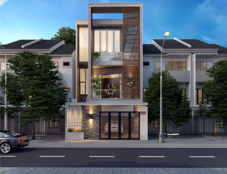 Thiết kế nhà phố hiện đại kết hợp lam gỗ