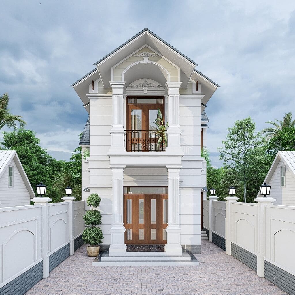 nhà 2 tầng mái Thái 500 triệu đẹp phong cách Tân cổ điển