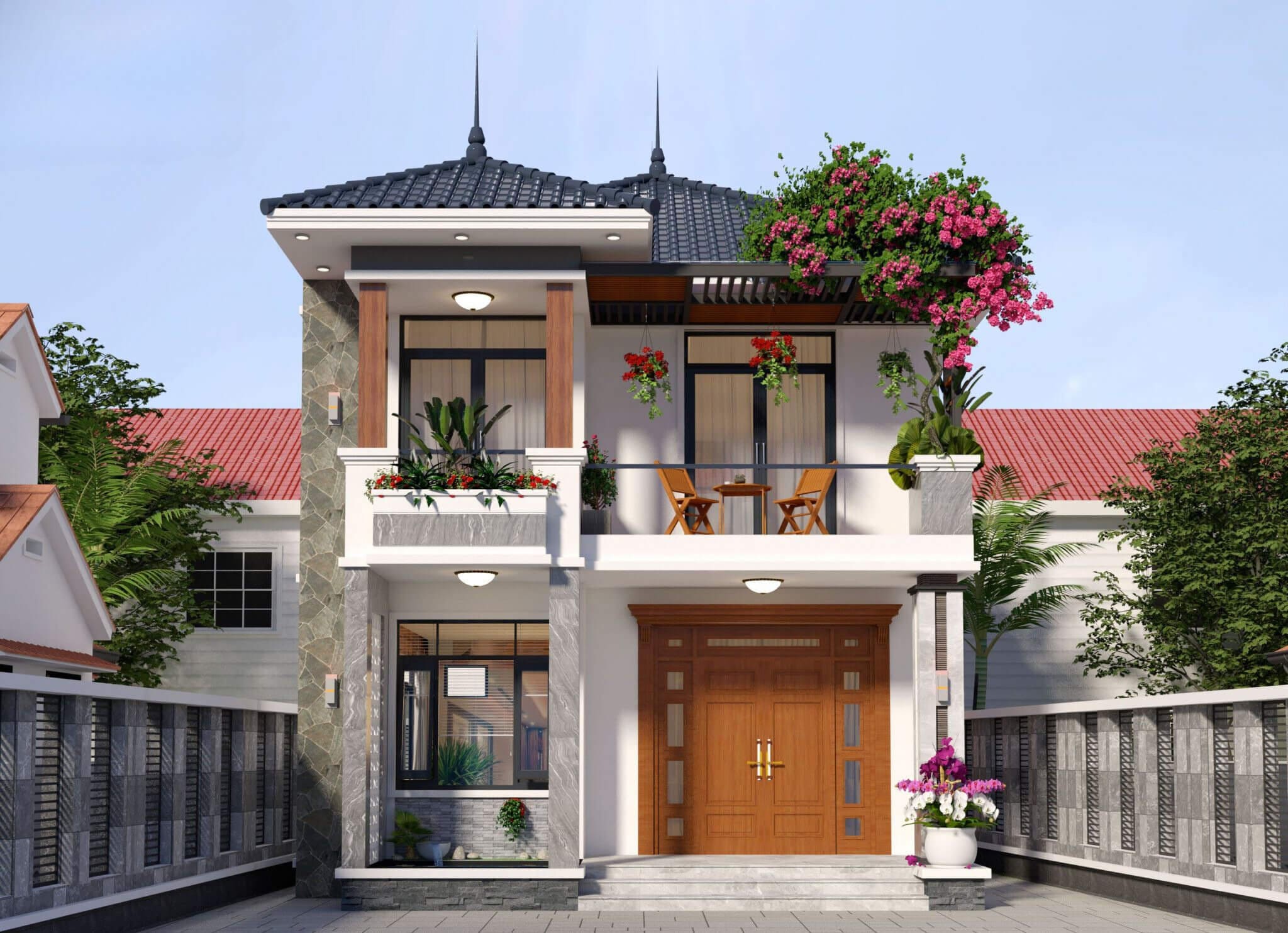 mẫu nhà 2 tầng mái Thái 500 triệu đẹp