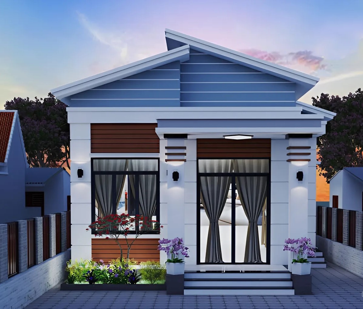 mẫu nhà mái lệch 3 phòng ngủ