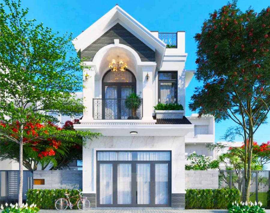 Nhà 1 trệt 1 lửng mái Thái