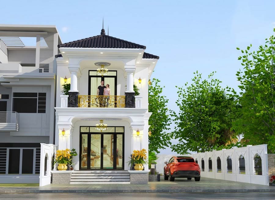 Mẫu nhà 1 trệt 1 lầu 3 phòng ngủ tan cổ điển