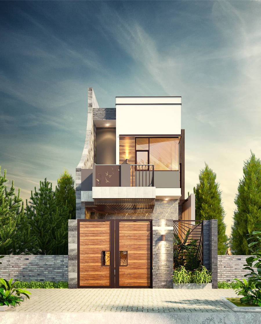 Nhà 1 trệt 1 lửng phong cách hiện đại