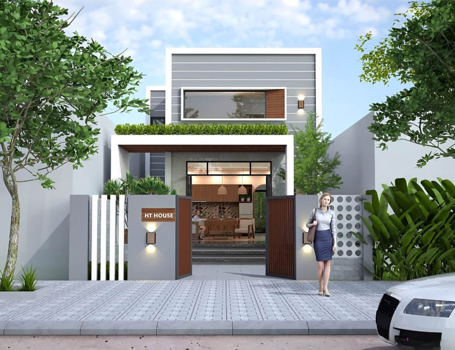 Nhà 1 trệt 1 lửng mái bằng