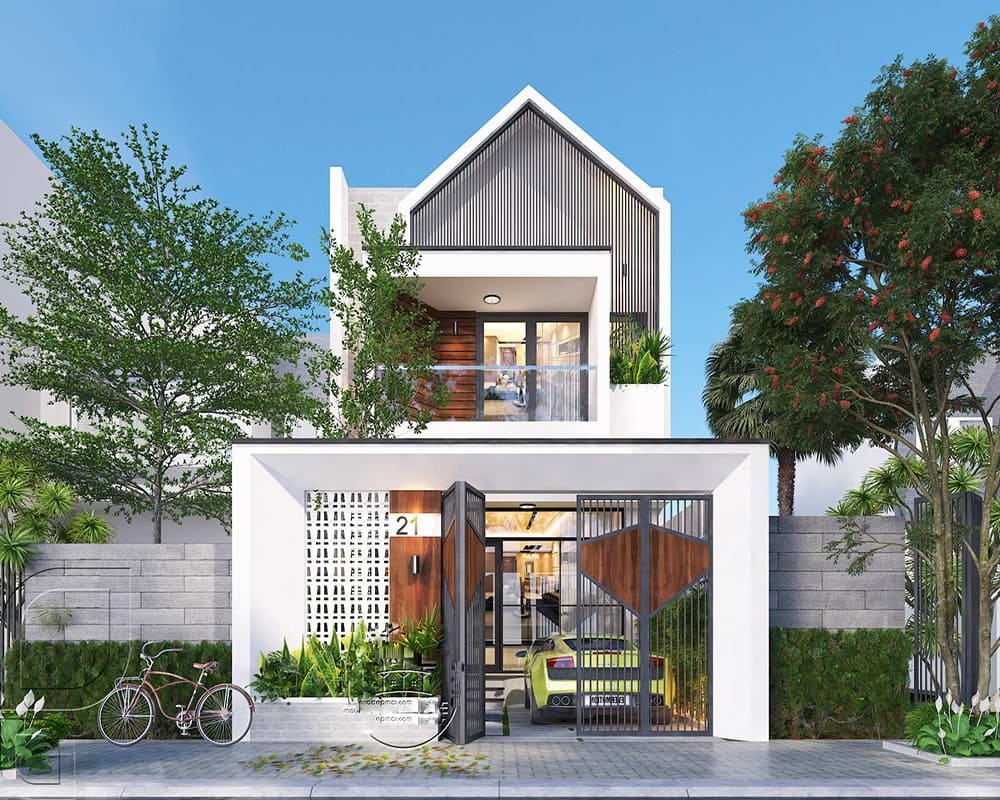 nhà lầu 1 tầng mái lệch