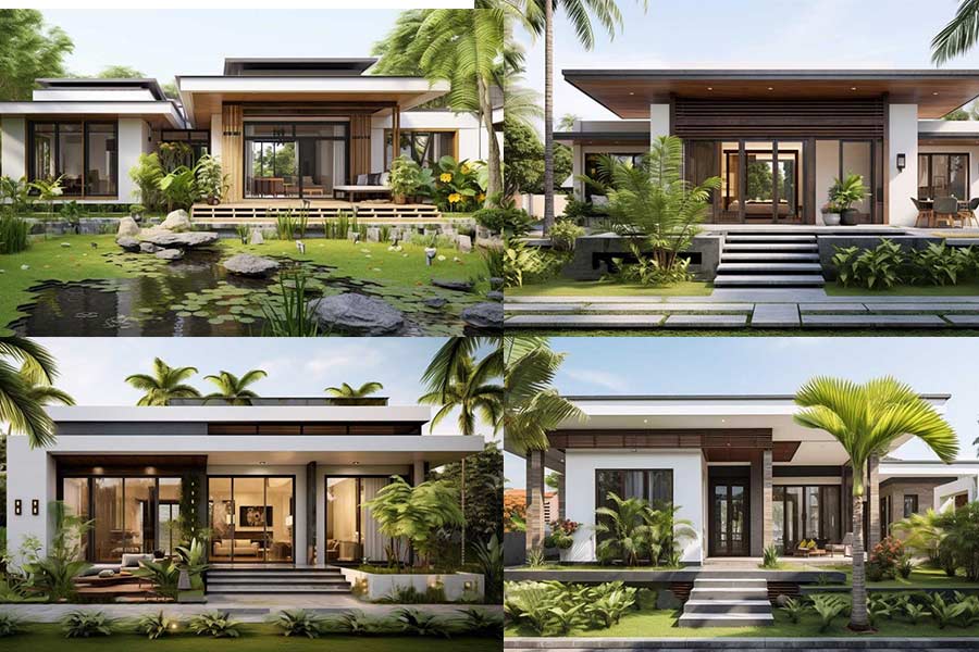 nhà mái bằng có sân vườn rộng