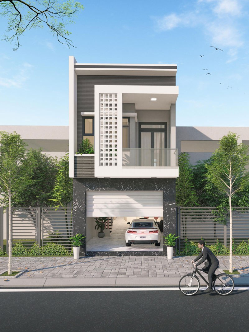Nhà 1 trệt 1 lầu có gara tầng nổi gây ấn tượng