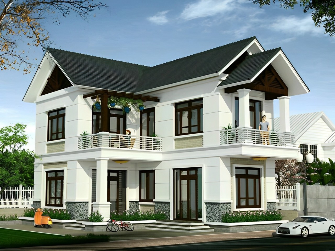 Nhà mái Thái 2 tầng chữ L
