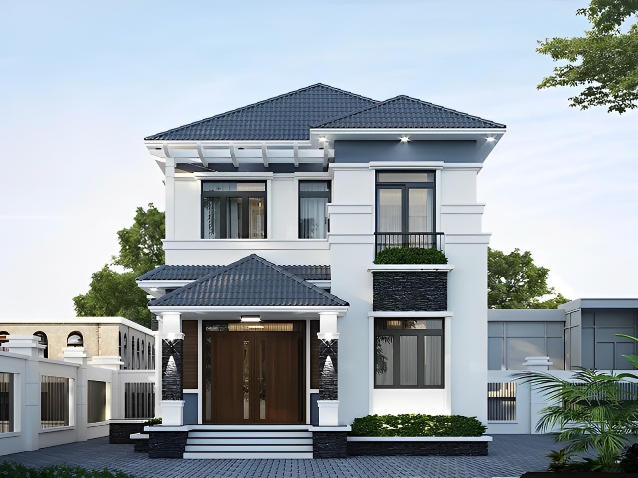 Mẫu nhà 2 tầng đẹp ở nông thôn phong cách mái Nhật