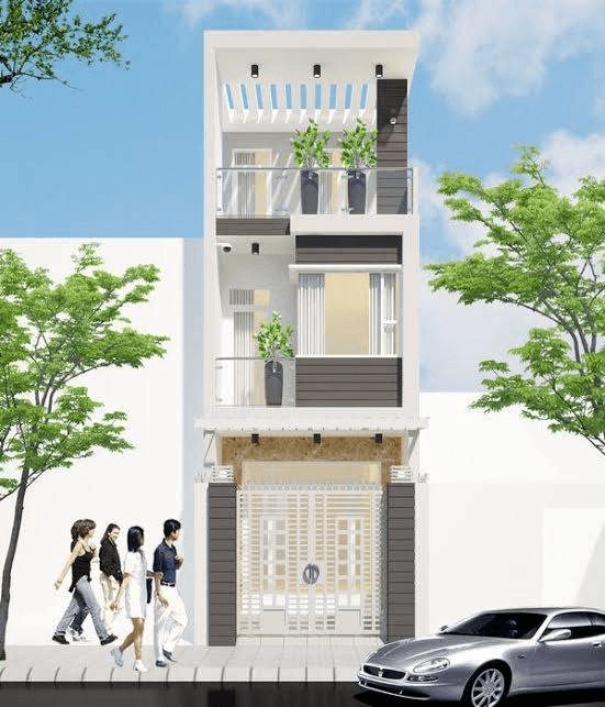 Mẫu nhà ống 2 tầng đẹp ở nông thôn với gam màu tươi sáng thanh lịch