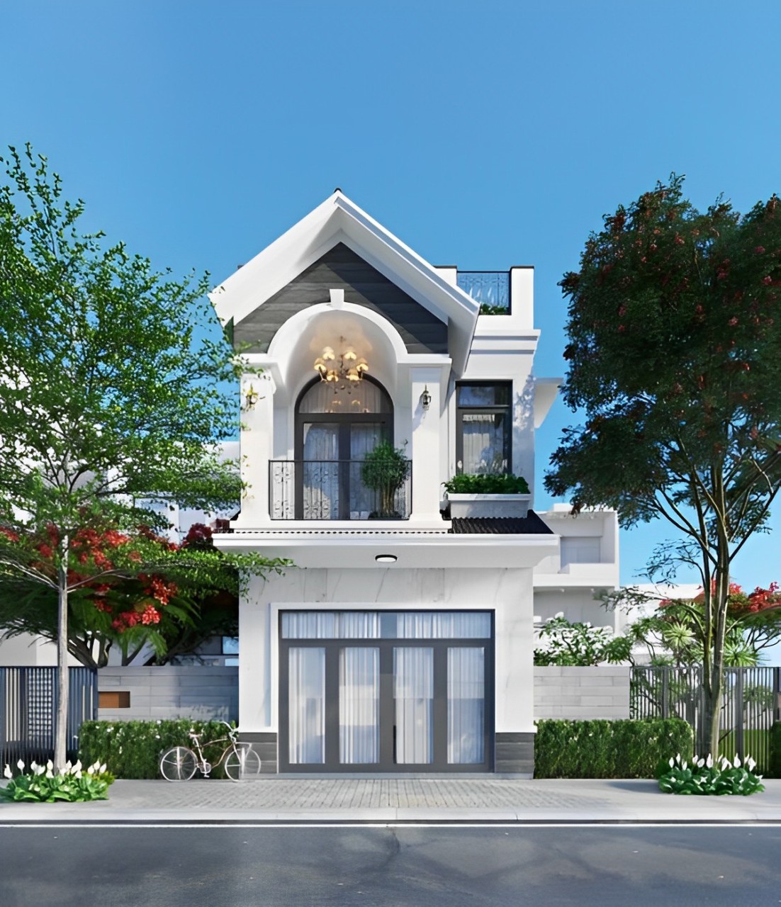 Mẫu nhà ống 2 tầng đẹp ở nông thôn phong cách truyền thống