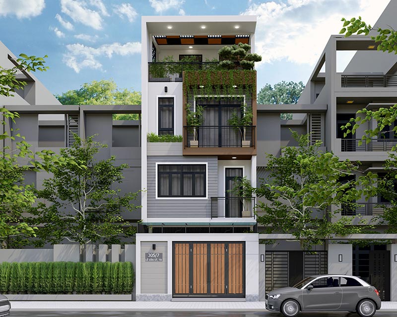 Mẫu nhà ống 3 tầng đẹp có tầng tum tự nhiên thoáng mát