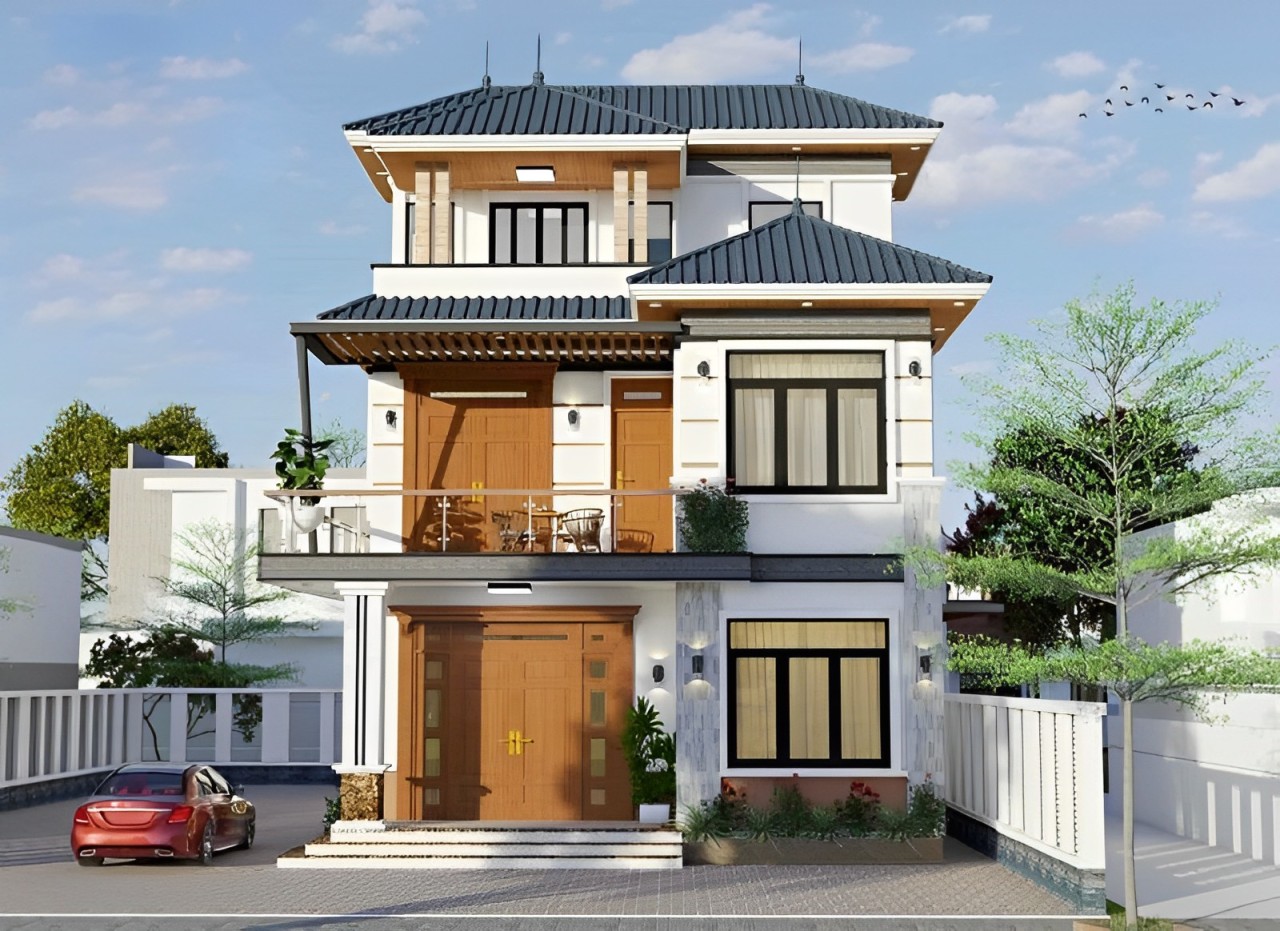 Mẫu nhà ống 3 tầng đẹp mái Nhật truyền thông hiện đại 