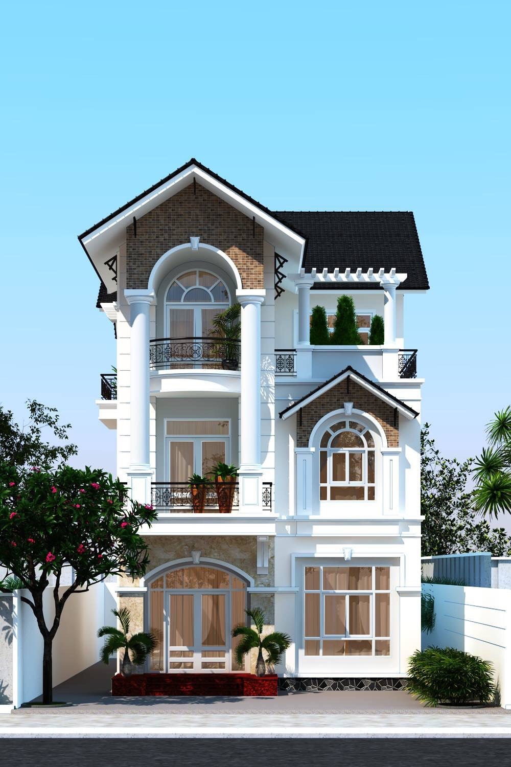 Mẫu nhà ống 3 tầng đẹp mái Thái ấn tượng