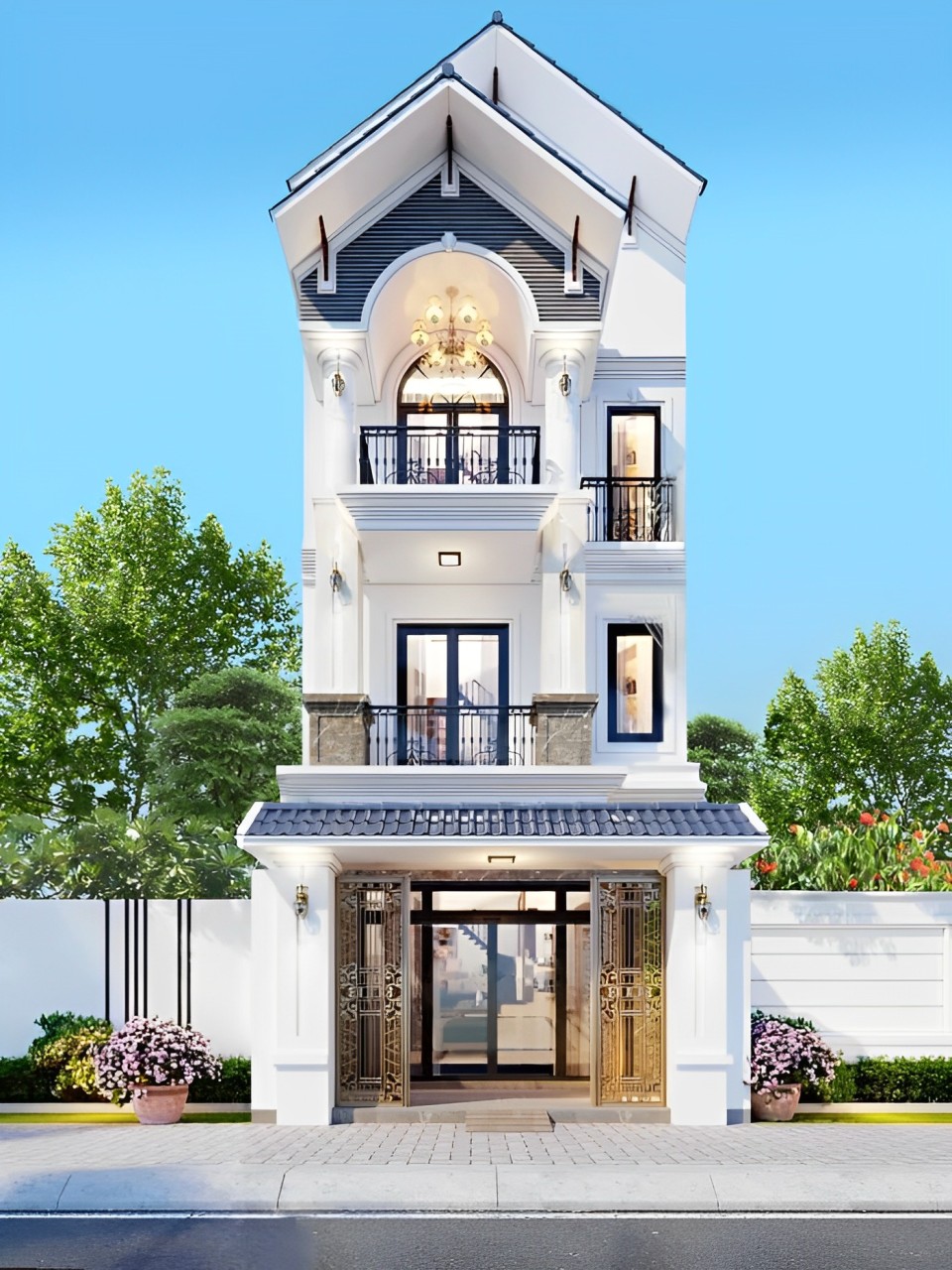 Mẫu nhà ống 3 tầng đẹp phong cách tân cổ điển sang trọng