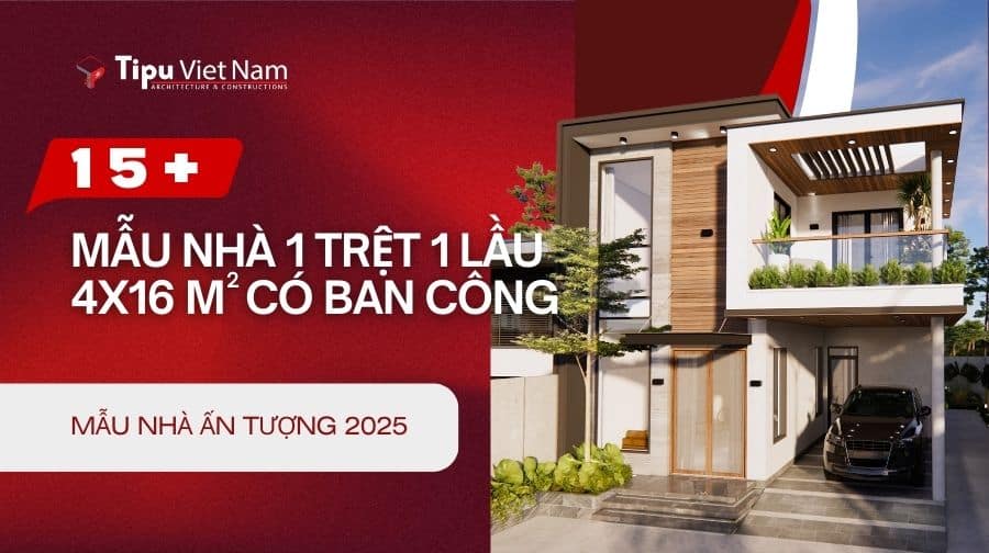 Mẫu nhà 1 trệt 1 lầu 4x16 có ban công hiện đại