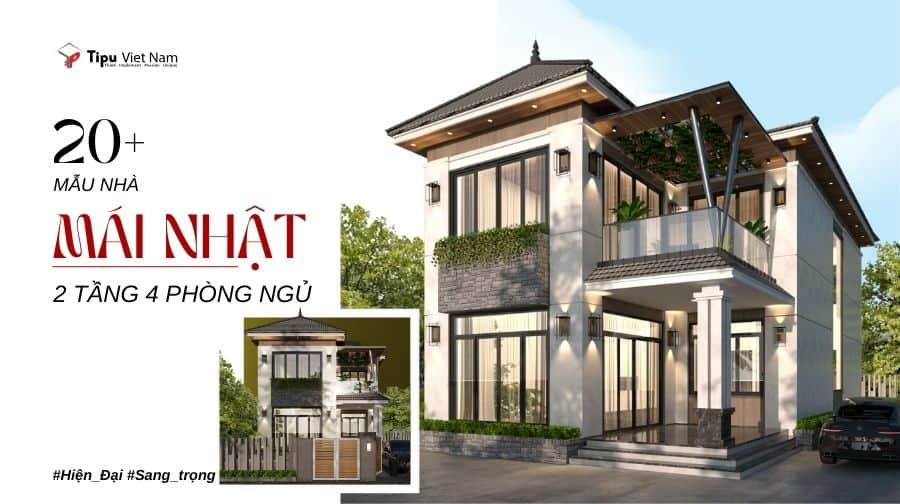 Nhà 2 tầng mái Nhật 4 phòng ngủ hiện đại
