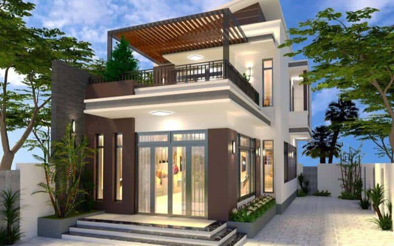 Nhà 1 trệt 1 lầu kết hợp ban công mái mở thoáng mát