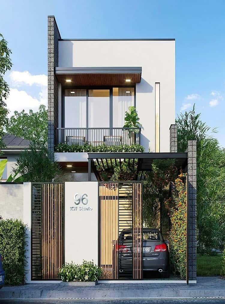 Nhà 1 trệt 1 lầu kết hợp ban công có mái che 