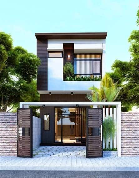 Nhà 1 trệt 1 lầu có ban công kết hợp cây xanh 