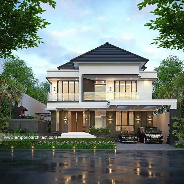 Nhà 2 tầng mái Nhật có gara ô tô tiện lợi và hiện đại