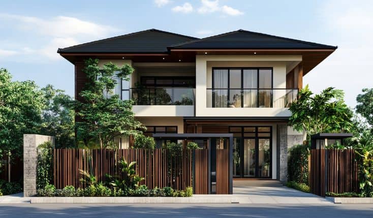 Nhà 2 tầng mái Nhật kết hợp cùng sân vườn