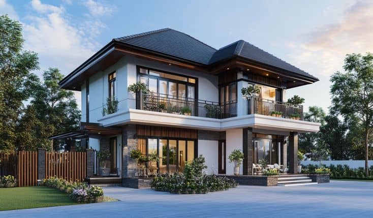 Nhà 2 tầng mái Nhật kết hợp cùng sân vườn thoáng mát