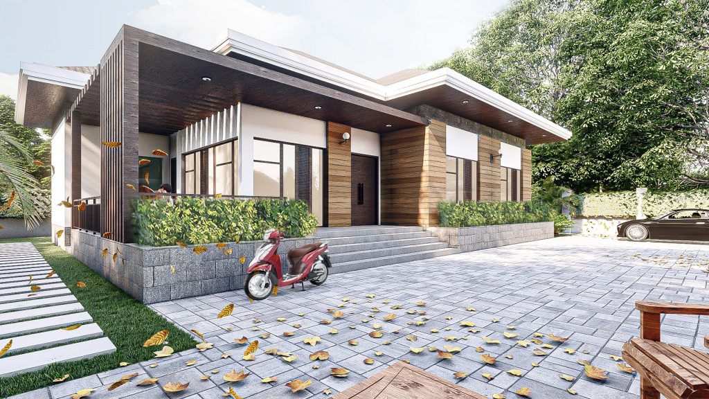 Nhà ống 1 tầng 3 phòng ngủ hiện đại tiện nghi