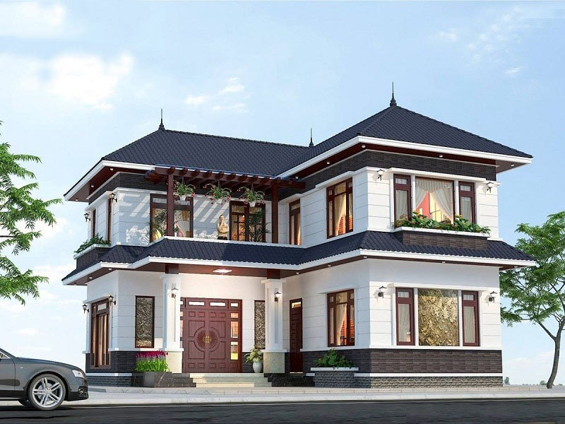 Mẫu nhà 2 tầng nông thôn 800 triệu chữ L