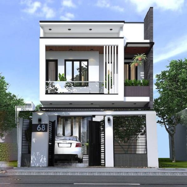 Nhà 1 trệt 1 lửng hiện đại với gam màu đen thu hút ánh nhìn
