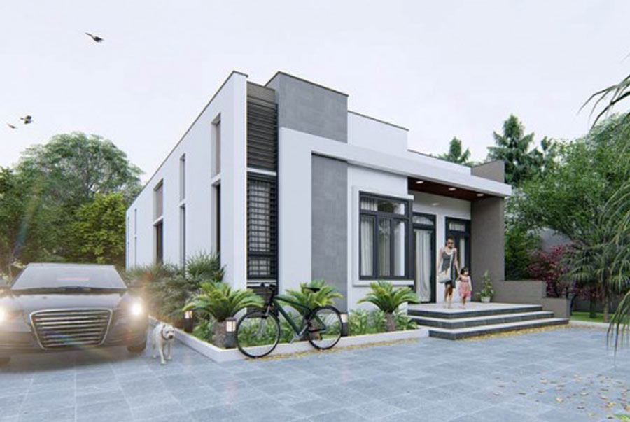 mẫu nhà cấp 4 mái bằng 3 phòng ngủ hiện đại