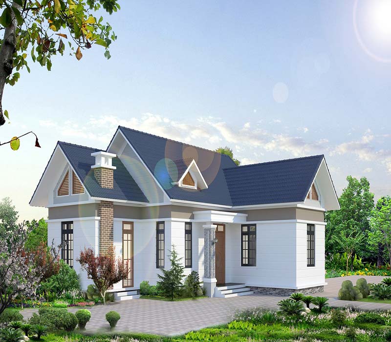 Mẫu nhà cấp 4 mái Thái 3 phòng ngủ có gác lửng 