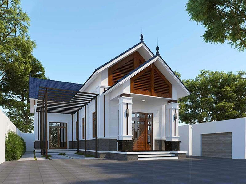 mẫu nhà cấp 4 mái Thái 3 phòng ngủ nông thôn 