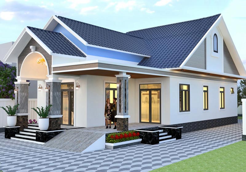 Mẫu nhà cấp 4 mái Thái 8x12m chữ L 