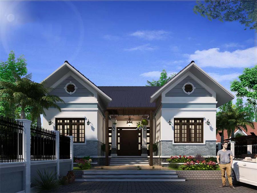 Mẫu nhà cấp 4 mái Thái 8x12m chữ U đẹp