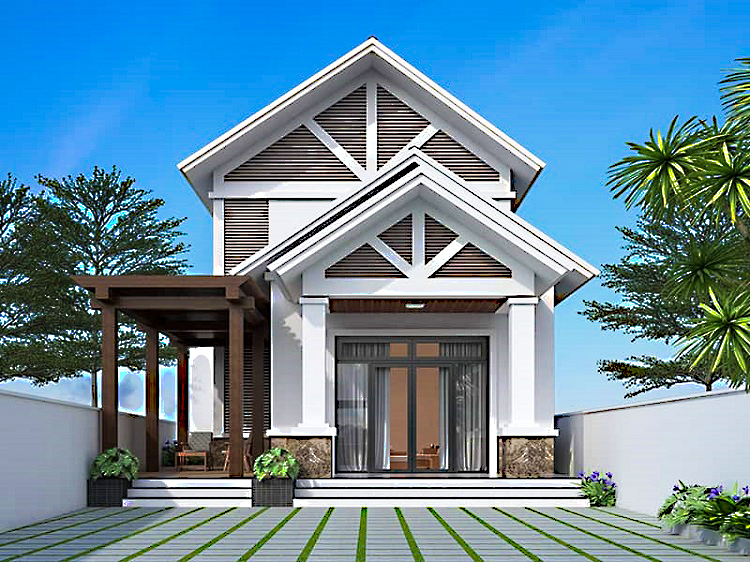 Mẫu nhà cấp 4 mái Thái 8x12m có gác lửng