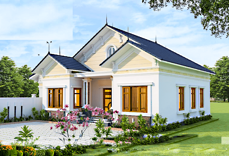 Mẫu nhà cấp 4 mái Thái 8x12m có sân vườn thoáng mát