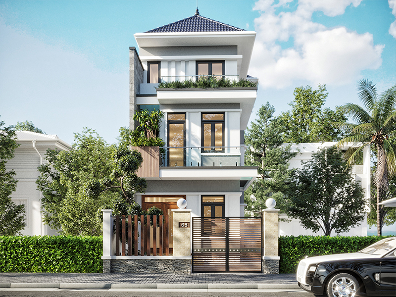 Mẫu nhà ống đẹp 3 tầng 5m mái Nhật sang trọng tinh tế 