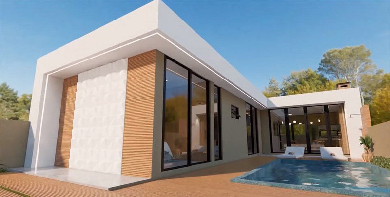 Nhà cấp 4 mái bằng 3 phòng ngủ chữ L