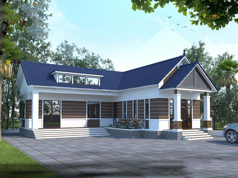 Nhà cấp 4 mái Thái 3 phòng ngủ có gác lửng 