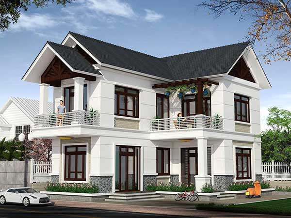 Mẫu nhà chữ L 2 tầng 4 phòng ngủ rộng rãi 
