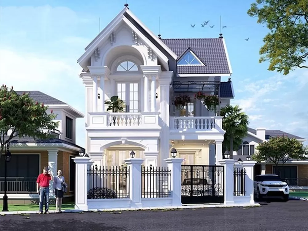 Mẫu nhà chữ L 2 tầng mái Thái đẹp với phong cách tân cổ điển ấn tượng từ ánh nhìn đầu tiên